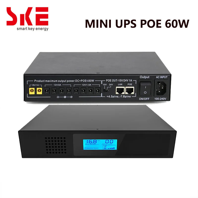 SKE Mini DC UPS POE 60W UPS 8*2200mah Battery Portable Battery Backup Uninterrupted Power Supply Output DC POE For Many Device