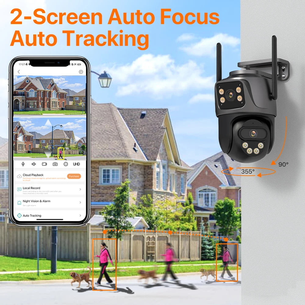 4K 8MP PTZ WIFI Camera Dual Lens Dual Screen IP Camera Outdoor 4MP HD Auto Tracking Security Protection CCTV Surveillance iCSee