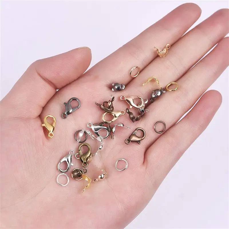 100Pcs Alloy Lobster Clasp Jump Rings Connector Clasp Crimp End Set For Bracelet Necklace Chains DIY Jewelry Making Supplies