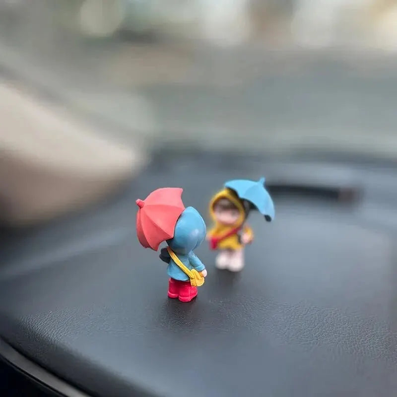 4pcs Cute Umbrella Couple Car Interior Decoration Action Figures Auto Rearview Mirror Dashboard Ornaments Gift Mini Accessories