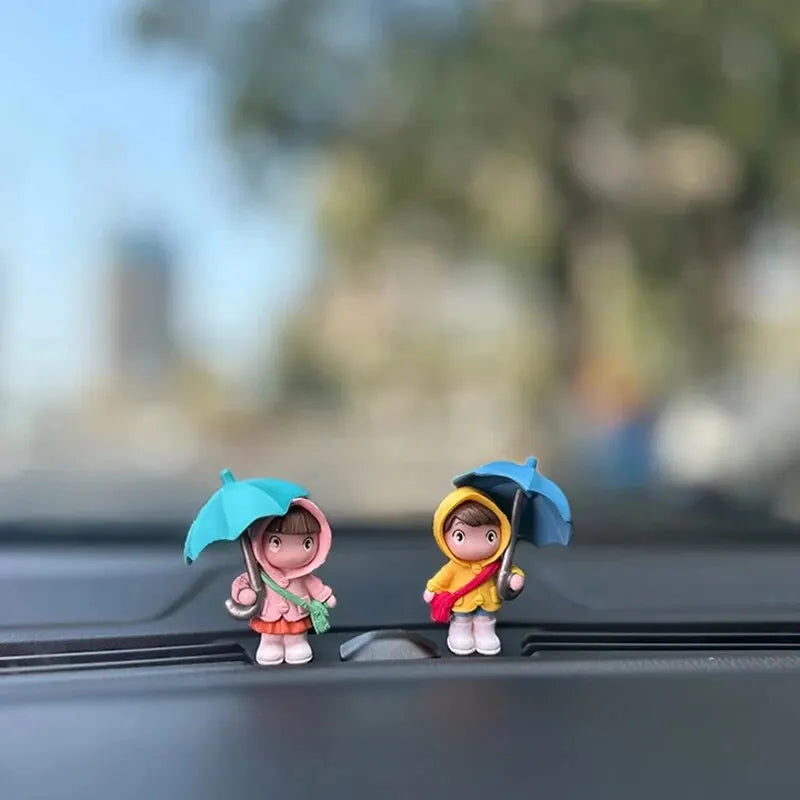 4pcs Cute Umbrella Couple Car Interior Decoration Action Figures Auto Rearview Mirror Dashboard Ornaments Gift Mini Accessories