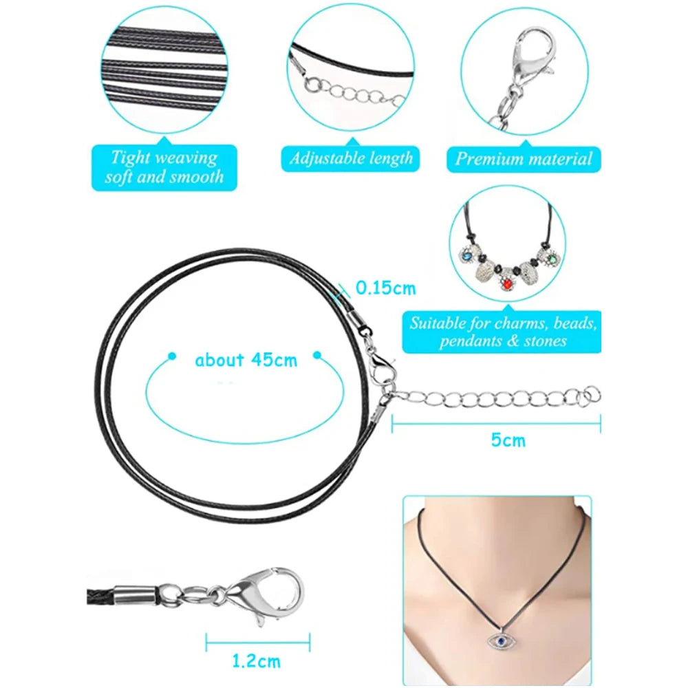 30pcs/Set 50cm Leather Rope Waxed Wire Necklace Rope Lobster Clasp Black Leather Pendant Lanyard Necklace Diy Jewelry Accessory