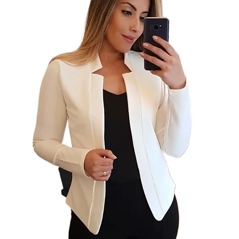 Women Thin White Blazers Spring 2024 Female Summer Blazer Long Sleeve Open Stitch OL Womens Slim Coats Femme Ladies Black Tops