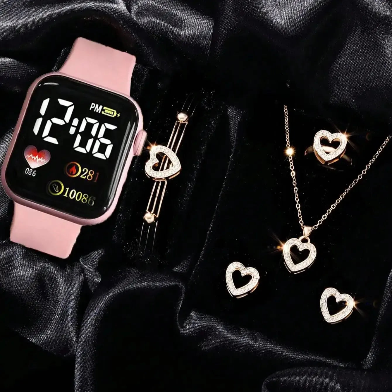 6 Pieces Of Love Square Numbers Display Electronic Watch Girl Boys And Butterfly Rhinestones