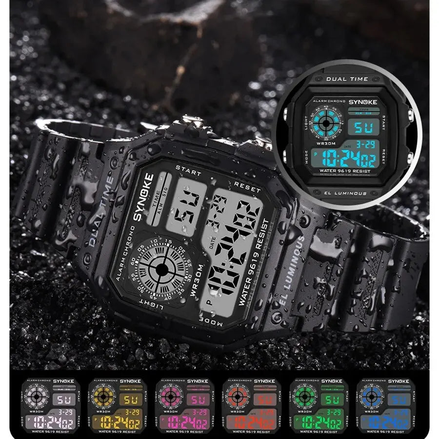 SYNOKE Digital Watches Men Sports Luminous Multifunction Waterproof Women Wristwatch Outdoor and Running Student Seven Lights