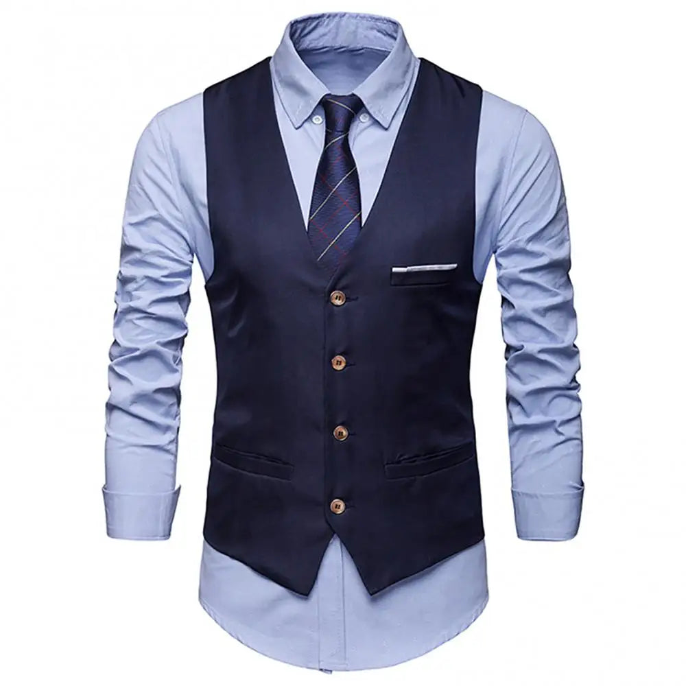 Formal Men Suit Vest Solid Color Single Breasted Business Waistcoat