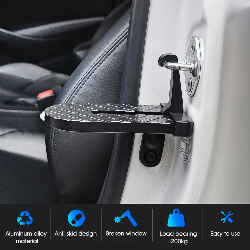 Universal Fit Car Door Step Foldable Roof Rack Latch Hook Foot Pedal Multifunction Aluminum Alloy Auto Safety Hammer