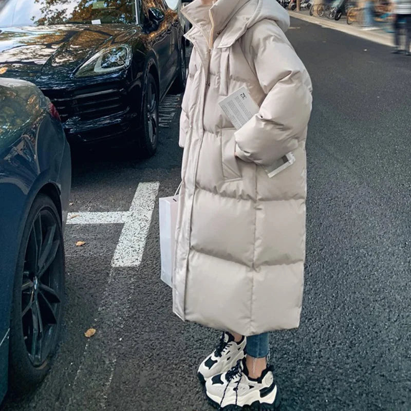 ITOOLIN Women Casual Down Coat Autumn Thicken Cotton Warm Hooded Long Coat Long Sleeve Parkas Button Pocket Office Coat Winter