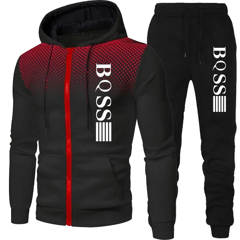 Men Clothing Spotted Sweatshirt Suit Hoodie and Pants Suit Mens Fashion Suits Men's Winter Clothes New Two Piece Set