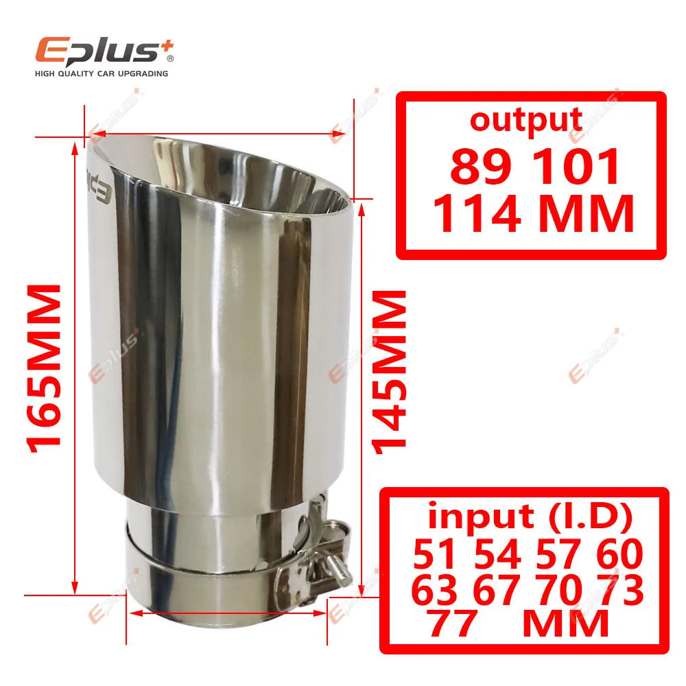 Eplus Car Stainless Steel Silver Muffler Tip Universal Exhaust Pipe Mufflers bilayer Nozzle bilayer Decoration Bevel End