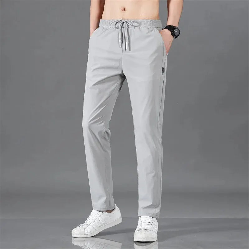 Spring Summer Waist Drawing Solid Color Thin Business Casual Trousers Outdoor Elastic Breathable Straight Tube Sneaker