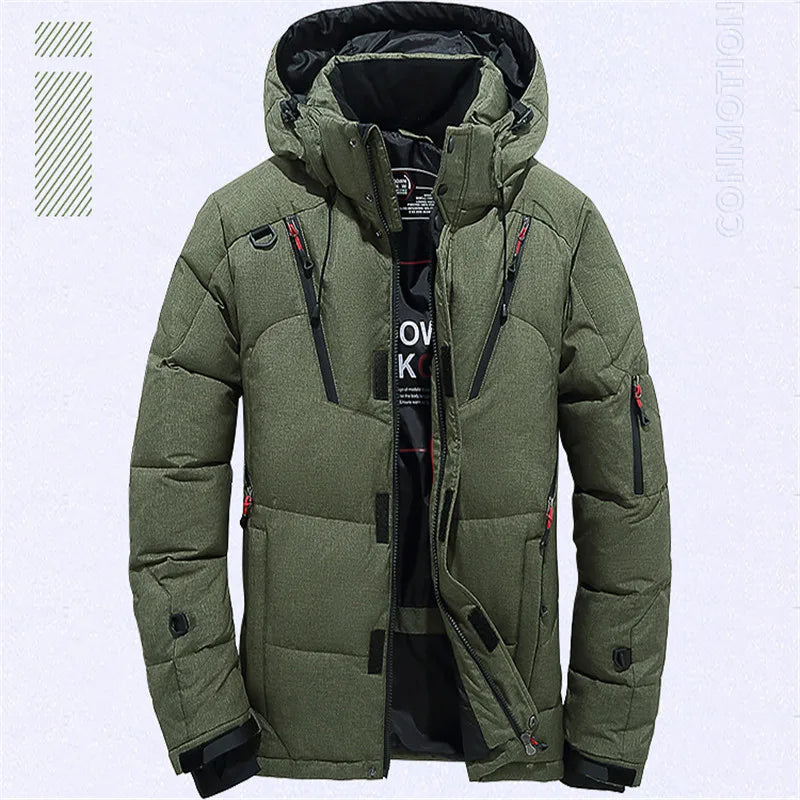 Winter Down Jacket Men White Duck Coat Windproof Warm Travel Camping Overcoat New in Thicken Solid Color Hooded Male Clothing