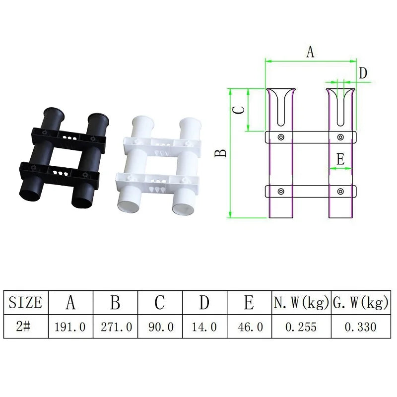 1PCS Plastic Rod Pole Holder Two Tube White Black Fishing Boat Marine Yacht Hardware Fishing Pole Rod Holders For Boats