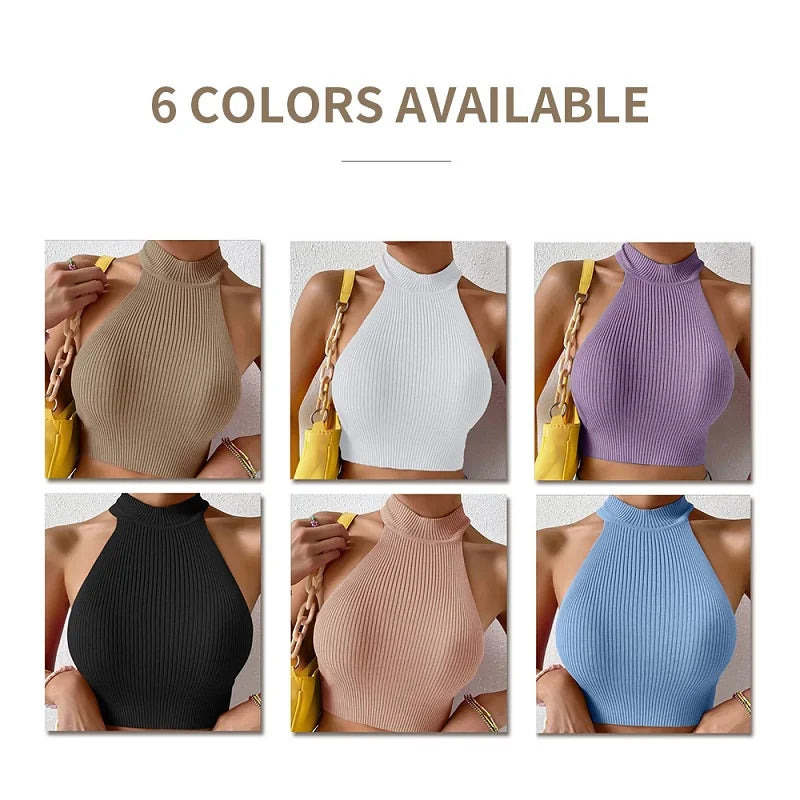 Knit Sleeveless Halter Tops for Women Basics Solid Slim Fitted Crop Womens Turtleneck Ribbed Vest Y2K High Neck Tank Tops