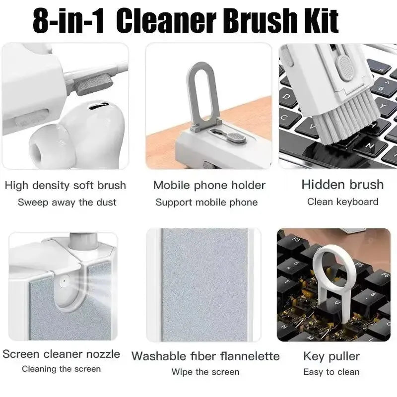 8 in 1 Computer Cleaning Kit Camera Tablet Microfiber Screen Cleaner Tools Earphone Cleaning Brush Keycap Puller Card Taking