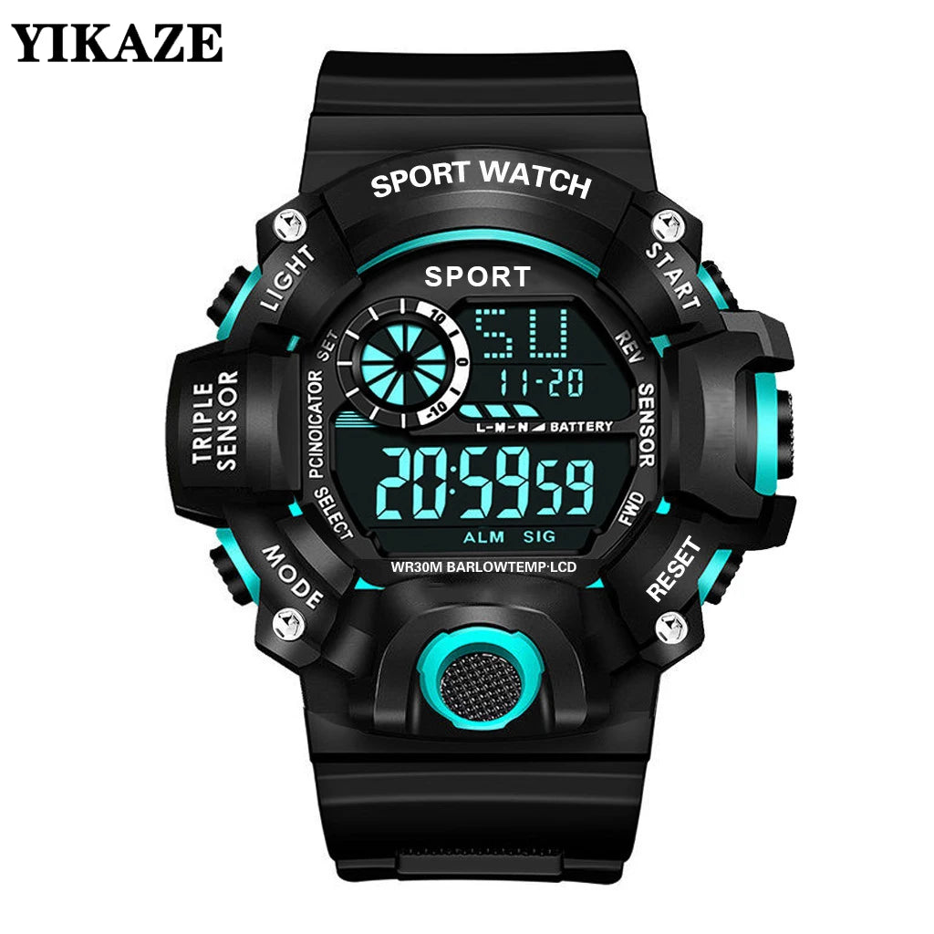 Men's Watch Fashion Sports Electronic Wristwatch Large dial Multifunctional Waterproof Luminous Alarm Kids Male's Military Watch