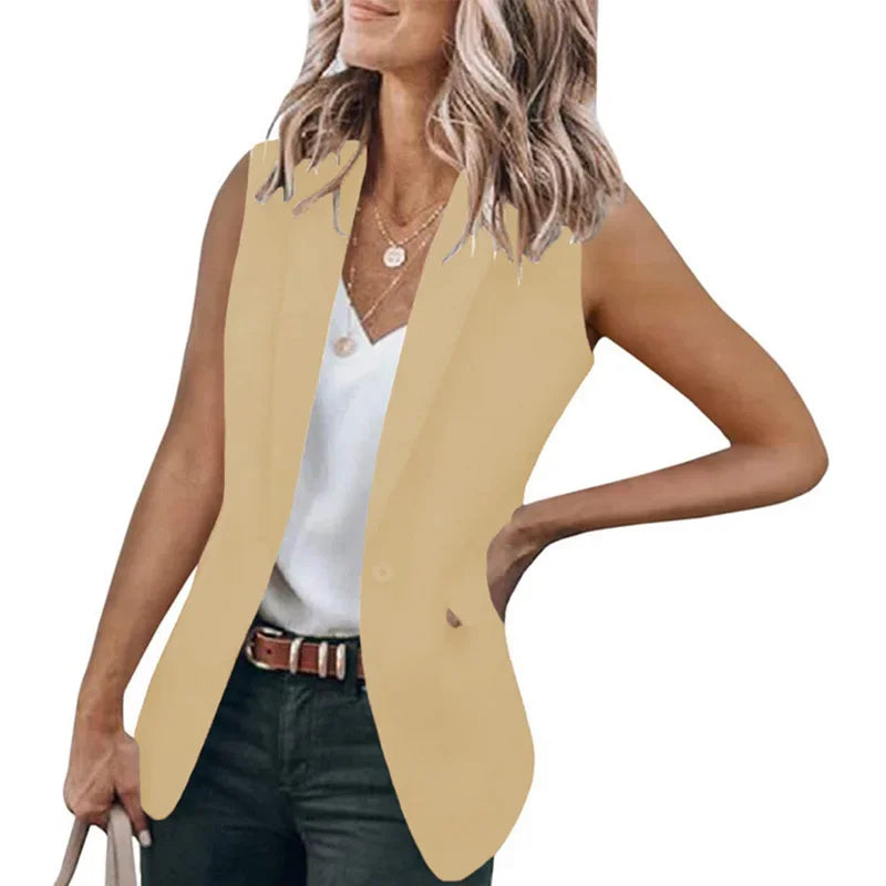 2023 Autumn New Style Sleeveless Solid Color Suit Collar Loose Cardigan Women's Wear