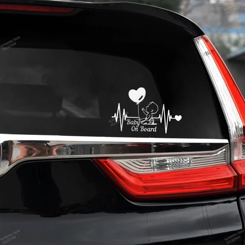 Baby On Board Sticker Heartbeat Balloon Decoration Car Window Windshield Auto Safety Caution Warnning Decor Decal Accessories