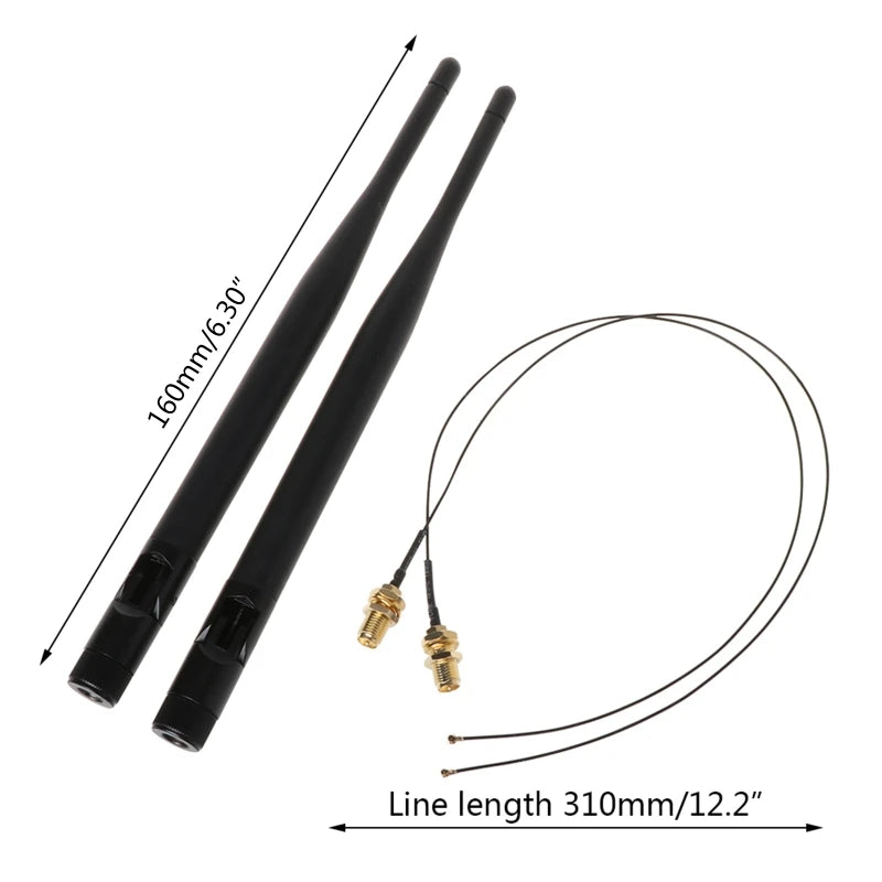 WiFi Antenna Aerial 2.4GHz 5GHz 6dBi RP-SMA Antennas 31cm/12in U.FL IPEX MHF4 to RP-SMA Extension Cable 2 Packs/Set