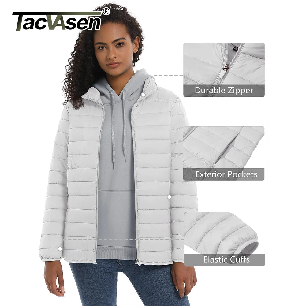 TACVASEN Full Zip Up Puffer Jacket Womens Winter Lightweight Quilted Down Warm Coats Casual Windbreaker Oversize Outwear Outdoor