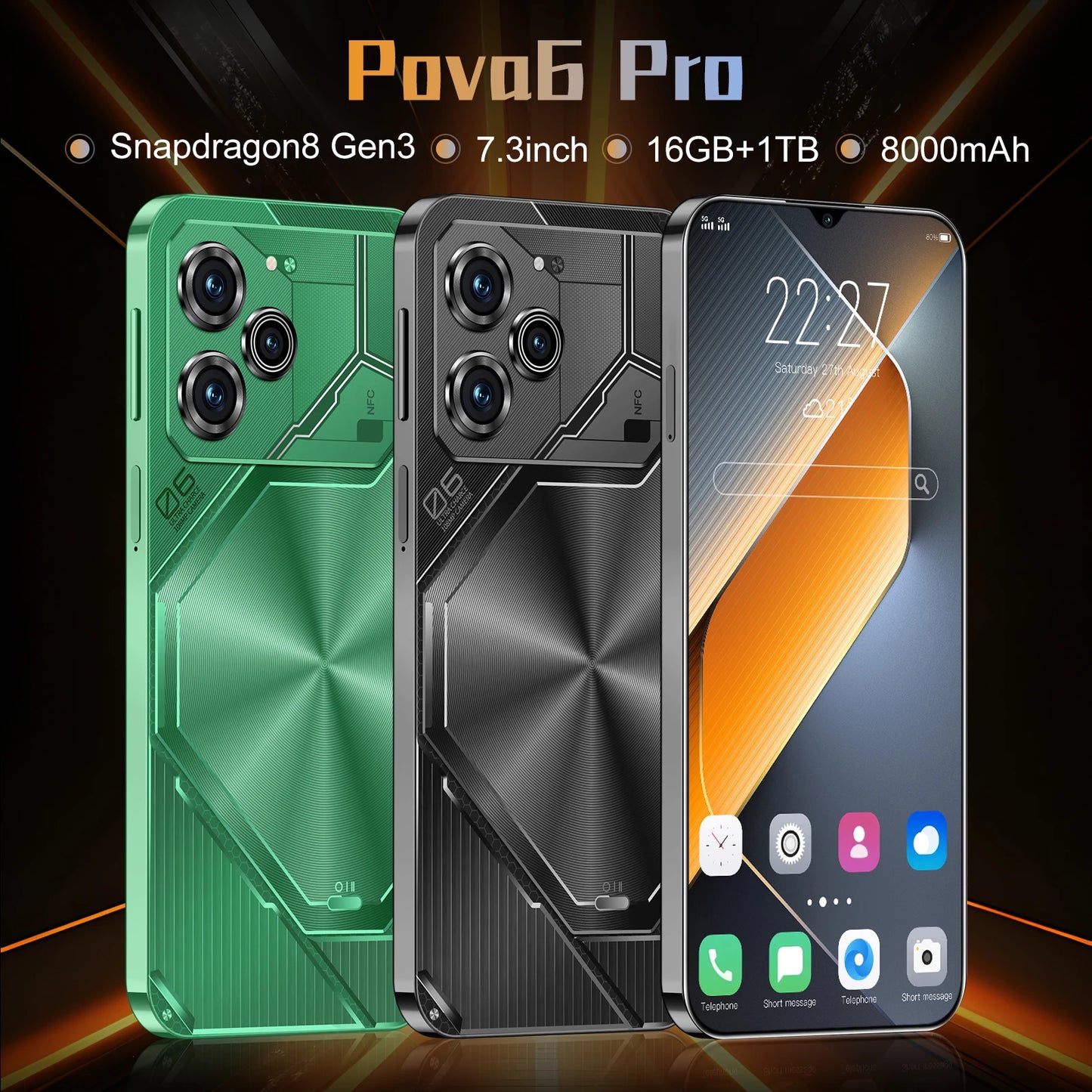 2024 Original Pova 6 Pro Android 14 Smartphone 5G HD 7.3inch 22G+2TB Dual SIM Celular 50+108MP 8000mAh Unlocked Phone Mobile