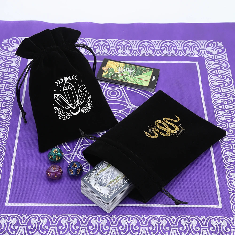 1pcs Black Velvet Tarot Storage Bag Mini Drawstring Package Witch Divination Crystal Pouch Bag Dice Holder Board Game Gold