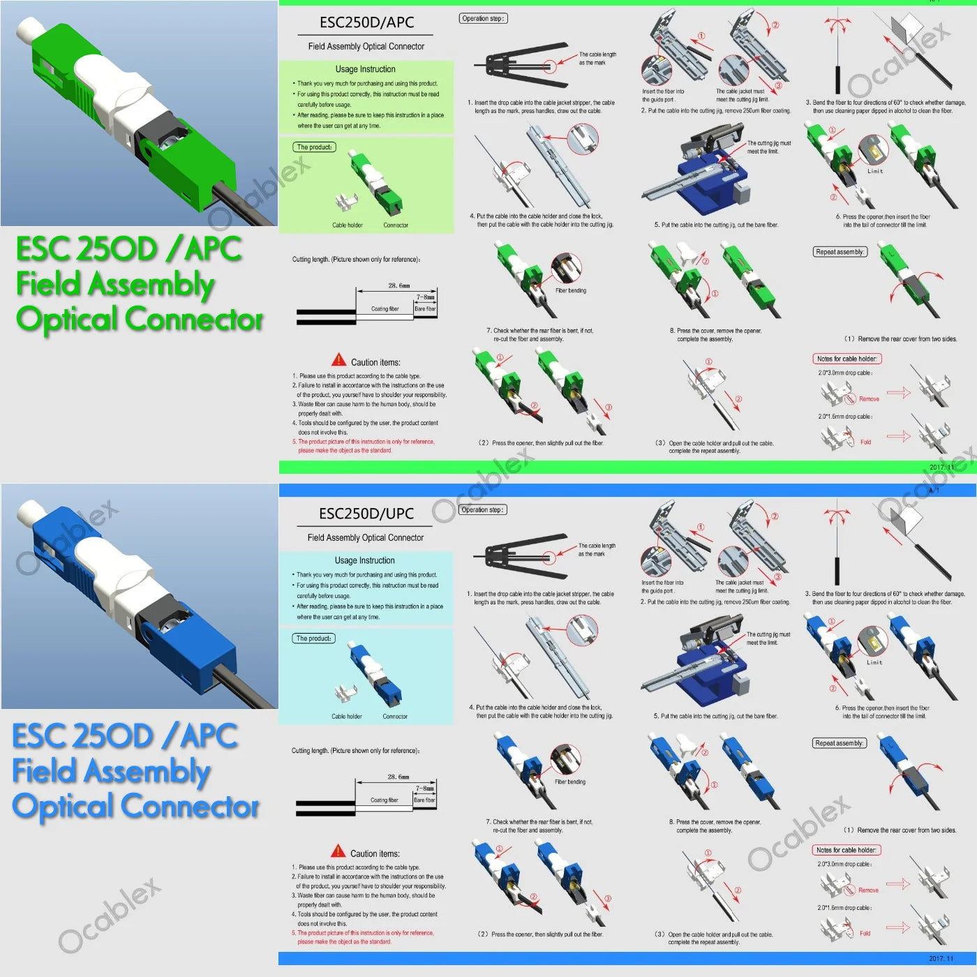 100% Real 50, 100PCS/Lot FTTH ESC250D SC APC and SC UPC Single-Mode Fiber Optic Quick Connector FTTH SM Optic Fast Connector