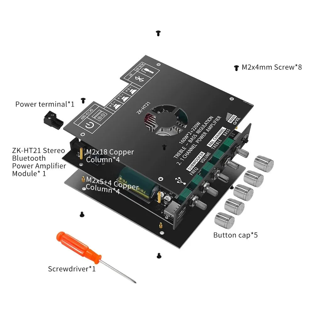 ZK-HT21 2.1 Channel TDA7498E 160WX2+220W Bluetooth Digital Power Amplifier Module High And Low Tone Subwoofer