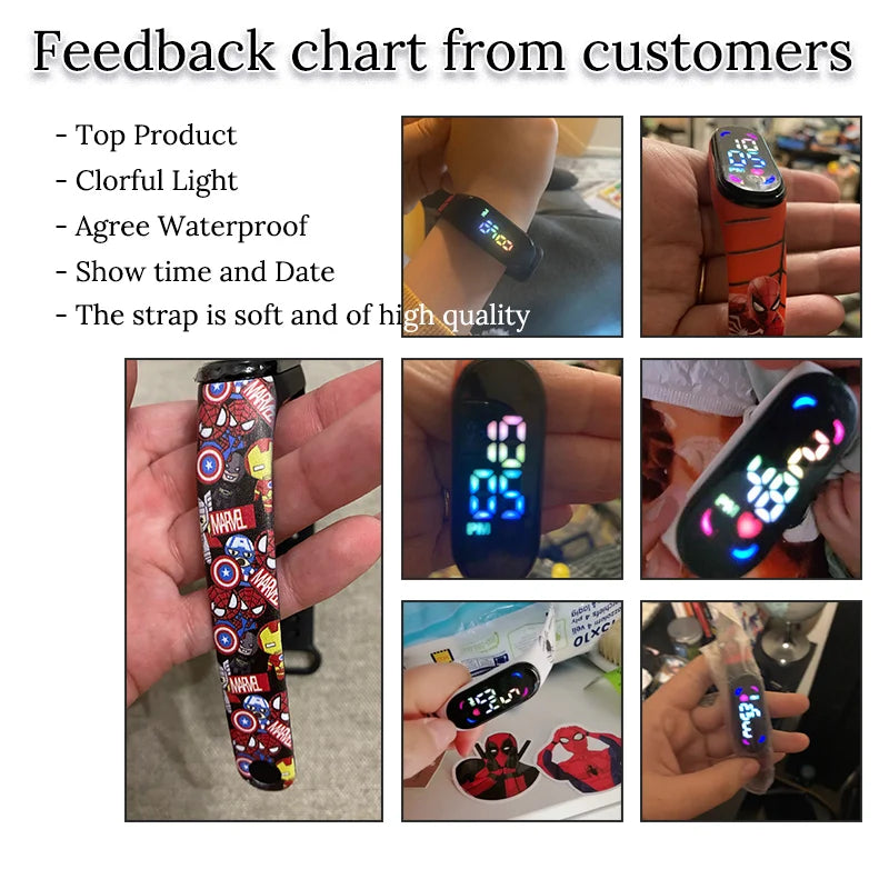 MINISO Spiderman Kid's Watches Men Sport Wristband Bracelet Waterproof Children Digital Watch Boys LED Clock relogio montre