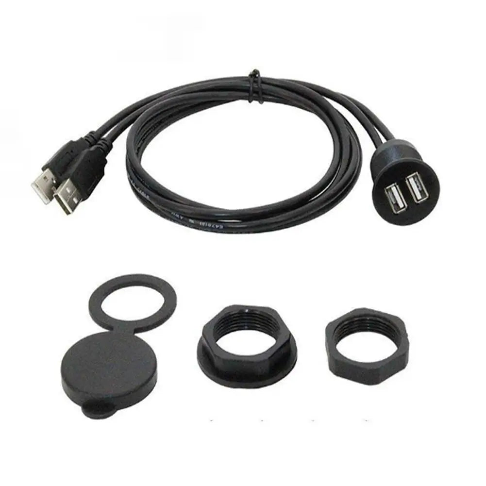 1M Car Dashboard Flush Mount USB Panel Extension Cable Adapter Socket Double port USB2.0 socket