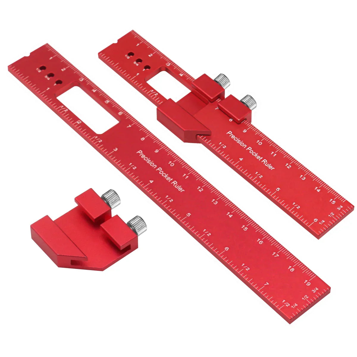 Precision Pocket Ruler T-Type Scribing Ruler Carpenty Square T Track Ruler Inch and Metric Measuring Marking Ruler W/ Slide Stop