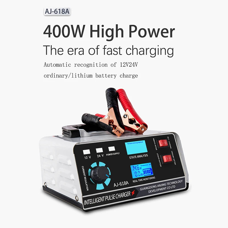 1 Set Car Battery Charger 12-24 Motorcycle Battery Charging Intelligent Pulse Repair of Pure Copper High Power