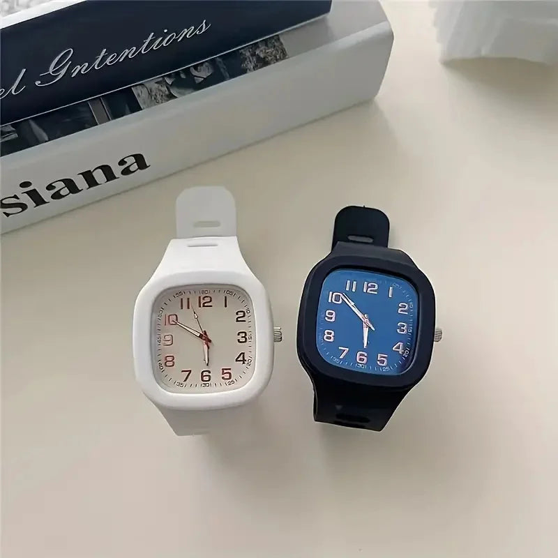 Square Electronic Watch with Silicone Band - Sporty Fashionable Digital Watch for Students Teen