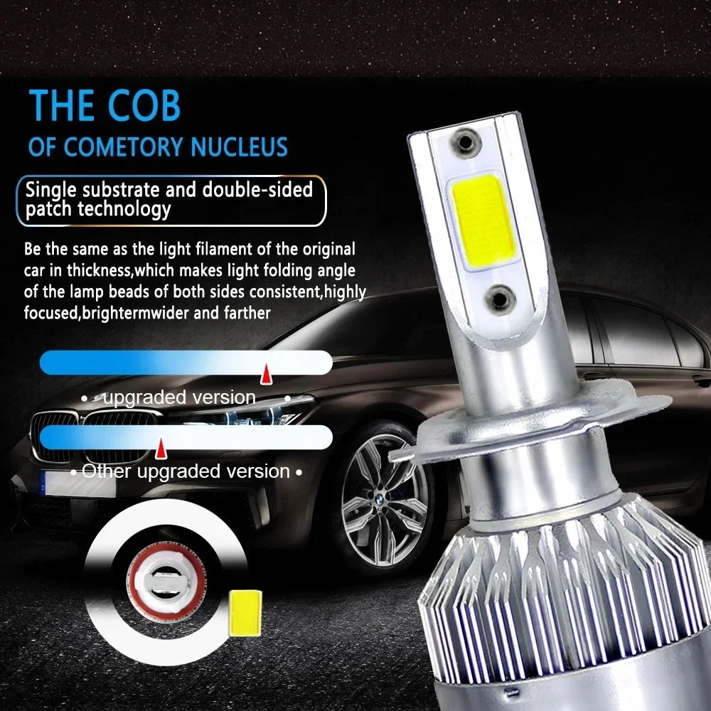 C6 2x H7 LED H4 Hi/Lo H1 H3 HB3 HB4 9003 HB2 H13 9005 9006 Car Headlight Bulbs 6000K COB car lights 72W 8000LM Auto Headlamps